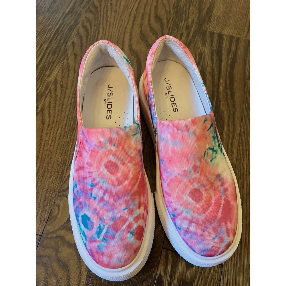 J/Slides dusty pink‎ blue tie dye strech fabric platform sneaker women size 8